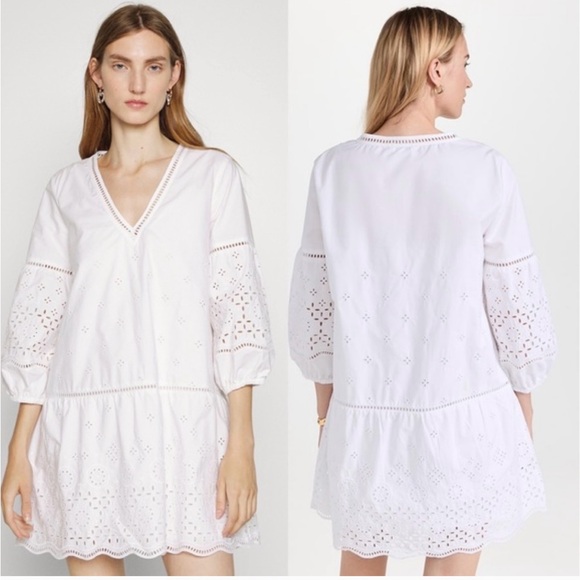 Club Monaco Dresses & Skirts - CLUB MONACO Women's Eyelet lightly lined Mini Dress 3/4 Sleeve White. Loose fit
